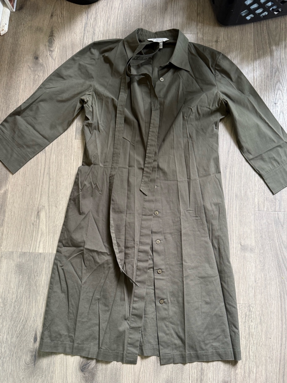 Brooks Brothers Olive Green Long Sleeve Shirt Dress with Tie